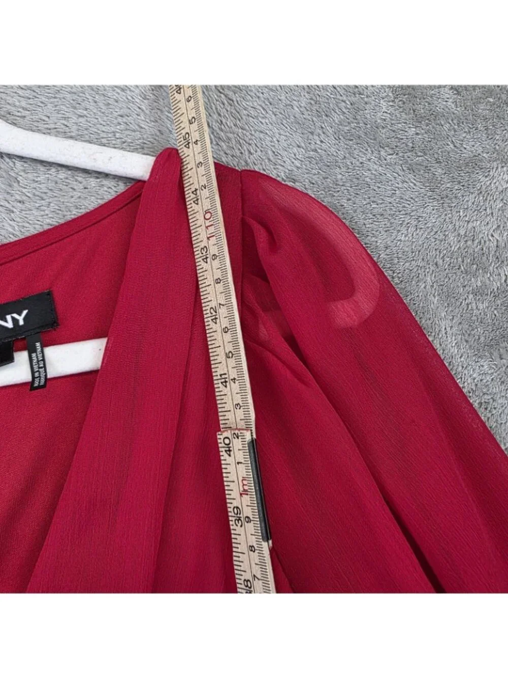 DKNY Dress Womens 6 Red Wrap V Neck Long Sleeve Chiffon Hi-Low Midi Belted